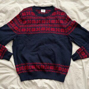 Vintage Le Tigre Men's Large Wool Blend Blue Red Holiday Sweater